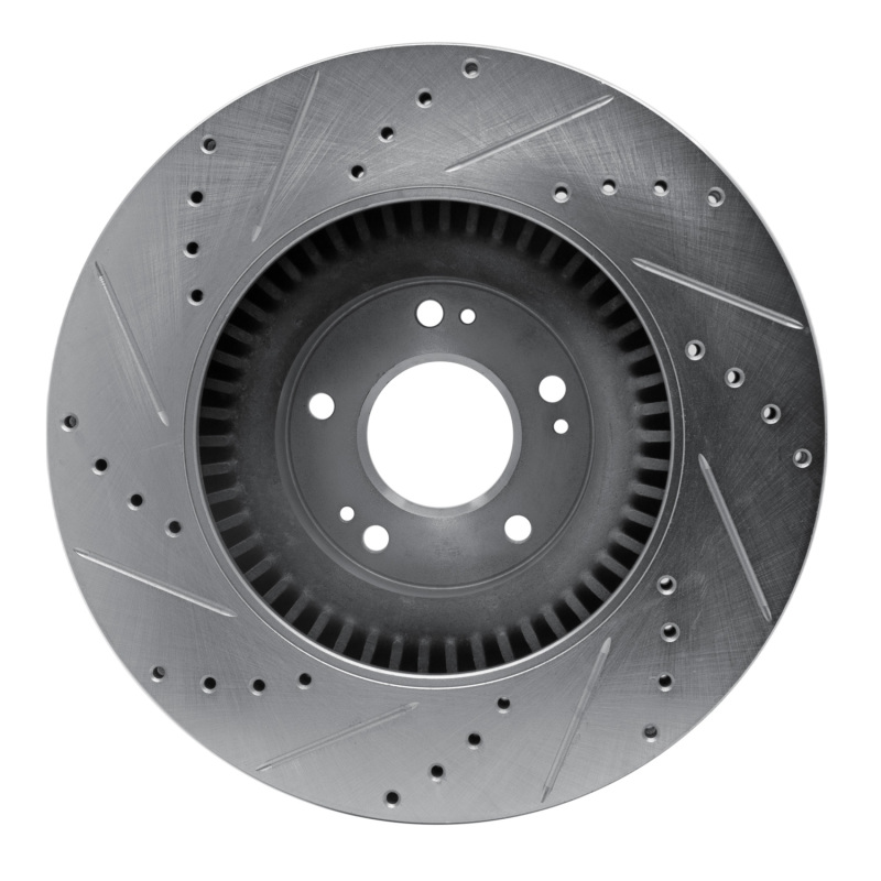 Genesis G80 Brake Rotor (1) - Front Right - R1 Concepts - Drilled & Slotted - Silver - `11-`17